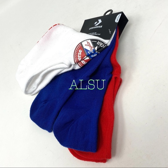 Converse 3-pack Socks Flat Knit Ultra Low White Red Blue 10020693-A01 Women’s - Picture 7 of 7